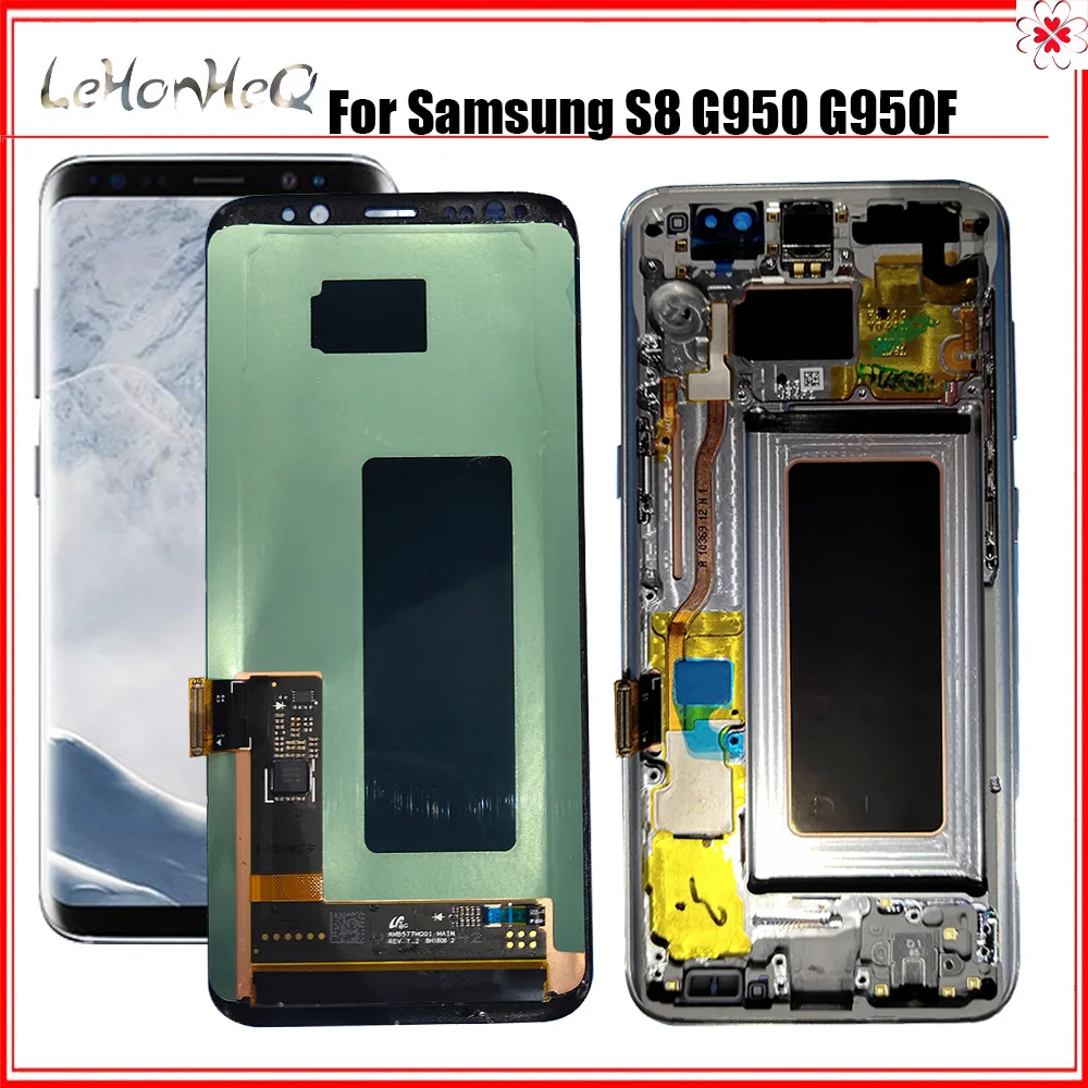 

100% New Super AMOLED LCD For Samsung Galaxy S8 G950 G950FD G950F G950U Display Touch Screen Digitizer assembly with frame