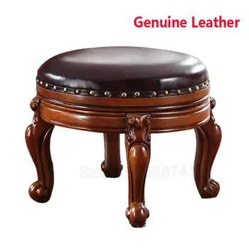

Genuine Leather European shoe bench Creative Foot stool living room home solid wood stool dressing table stool