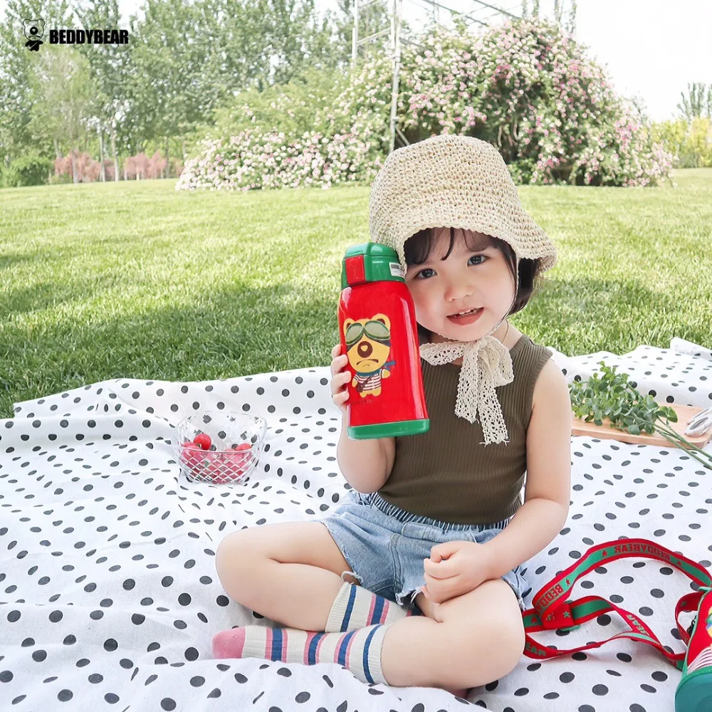 Beddybear бутылка для воды из нержавеющей стали детская Термокружка с животными милый мультяшный стакан с кружка с ремнем
