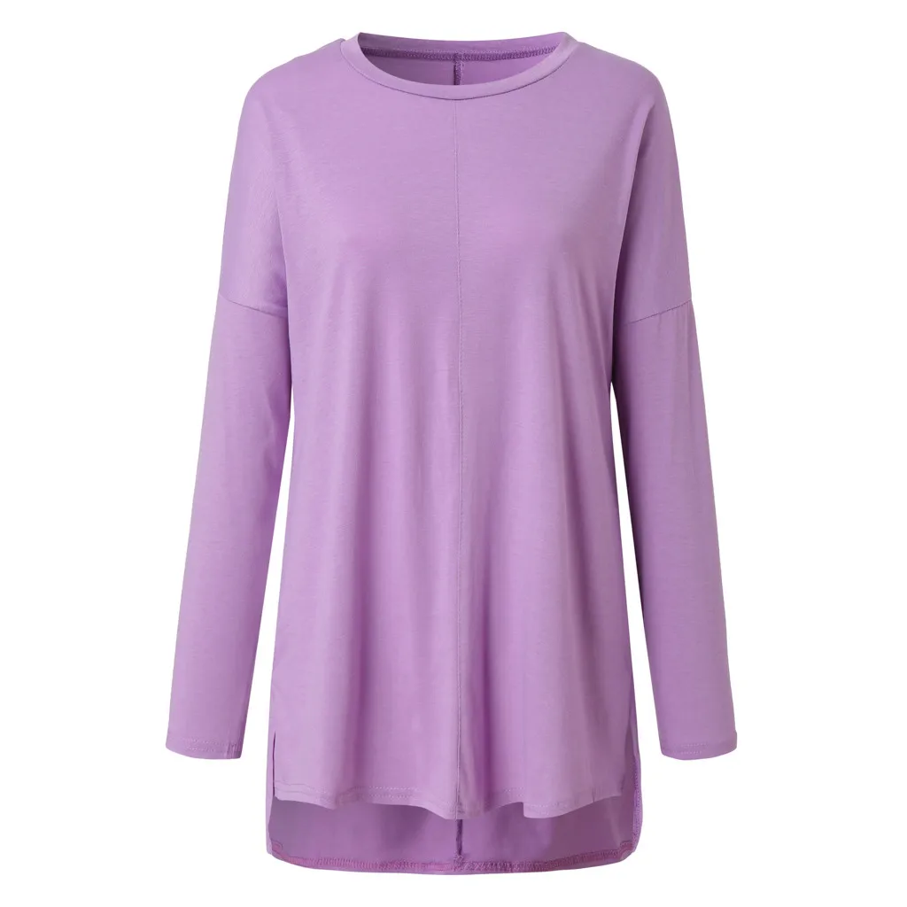 Модная блуза с разрезом размера плюс, повседневная осенне-зимняя женская Свободная блузка с круглым вырезом, женская рубашка с длинным рукавом, блуза, пуловер