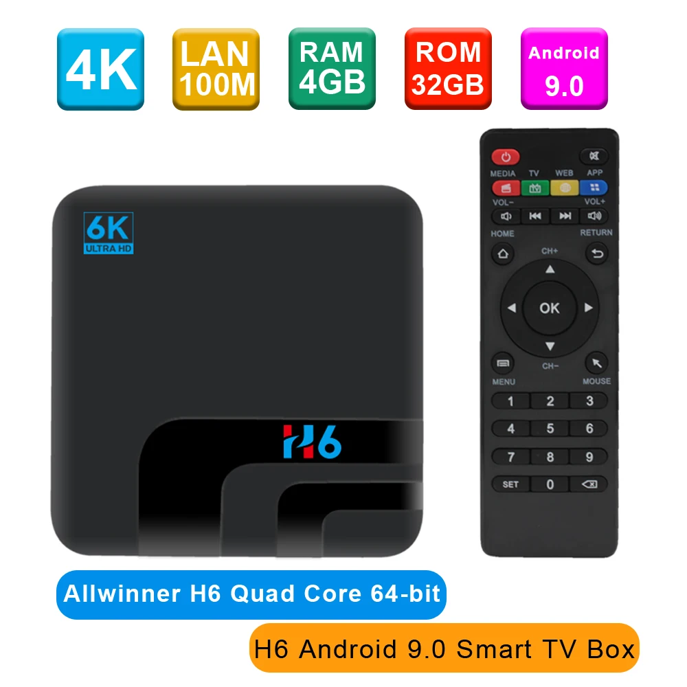 H6 Android 10 0 Смарт ТВ коробка объемом памяти 4 Гб/32GB 2 4G Wi Fi Декодер каналов кабельного