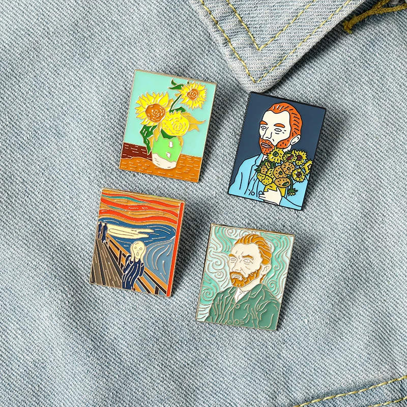 Custom The Scream Brooches Bag Clothes Lapel Pins Van Gogh Sunflower Oil  Painting Enamel Pins Badge Art Jewelry Gift for Friends - AliExpress