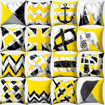 

Yellow Geometry Cushion Cover 45x45 Polyester Marble Printed Pillowcase Sofa Cushions Decorative Pillow Cover Home Decor