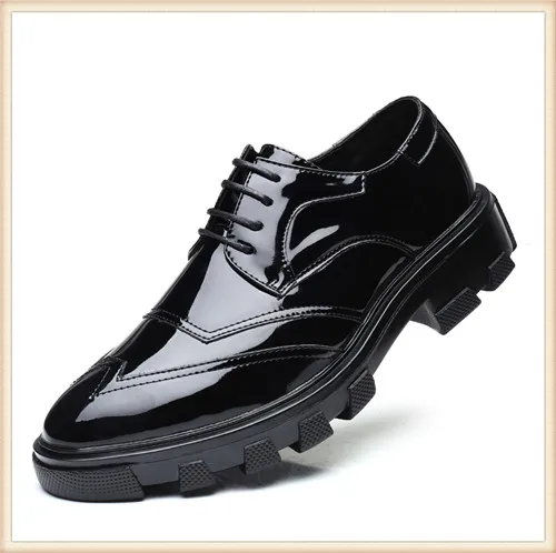 Дизайн; мужские туфли-оксфорды на платформе; мужские свадебные модельные туфли из лакированной кожи, визуально увеличивающие рост; 3#15D50 - Цвет: Black