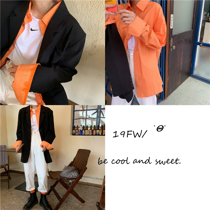 Black And White with Pattern Suit Jacket Women's Spring And Autumn Korean-style Loose-Fit Fashion Western Style Long Sleeve Casu