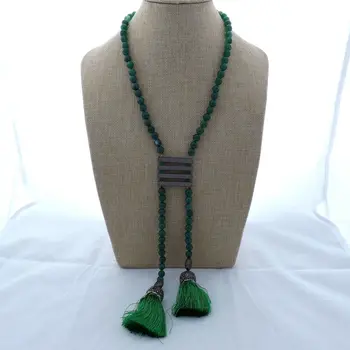 

K122901 21'' Green A1gate Tassel Pendant Necklace