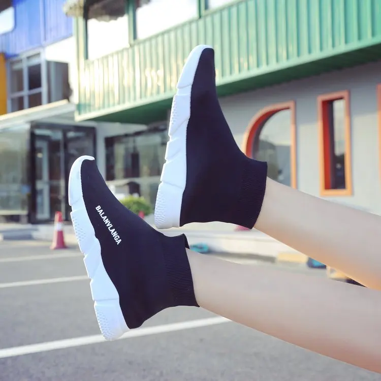 

2019 Autumn New Style Elasticity Super Fire Socks Shoes Women's Korean-style Versatile Knitted Socks Shoes Hight-top Breathable