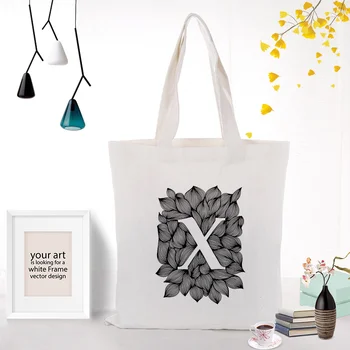 

Letter Print Canvas Tote Bag Custom Print Logo Text DIY Eco Reusable Shopping Bag Daily Use Art Alphabet Handbag