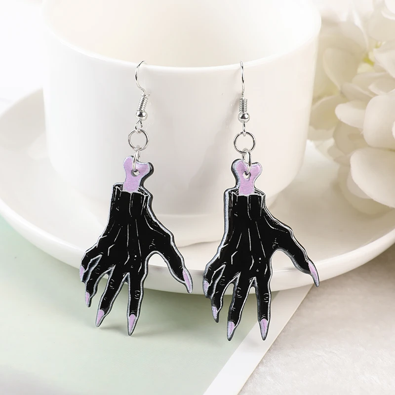 Dangle Earrings Crystal Earrings Drop Earrings Long Earrings Halloween Dangle Earrings Black Punk Witches Crafts Skull Hand Cat Bat Crystal 1Pair for Women Birthday Gift