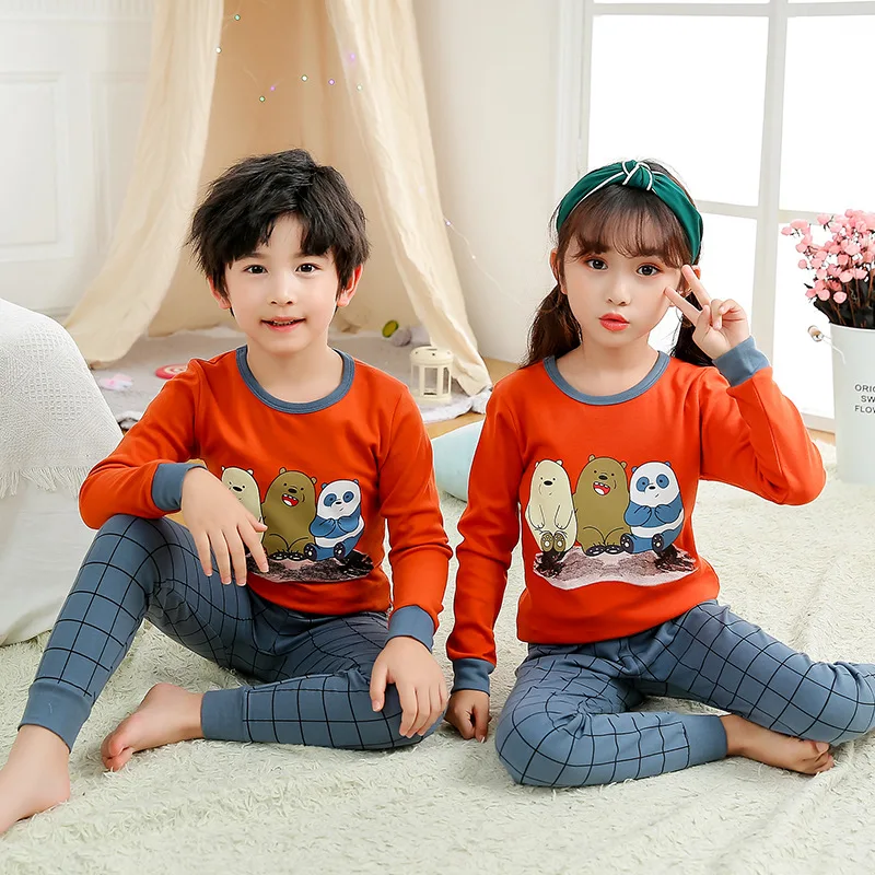 Boys Girls Pajamas Autumn Winter Long sleeve Children's Clothing Sleepwear Cotton Pyjamas Sets For Kids 2 4 6 8 10 12 14 Years baby nightgown newborn