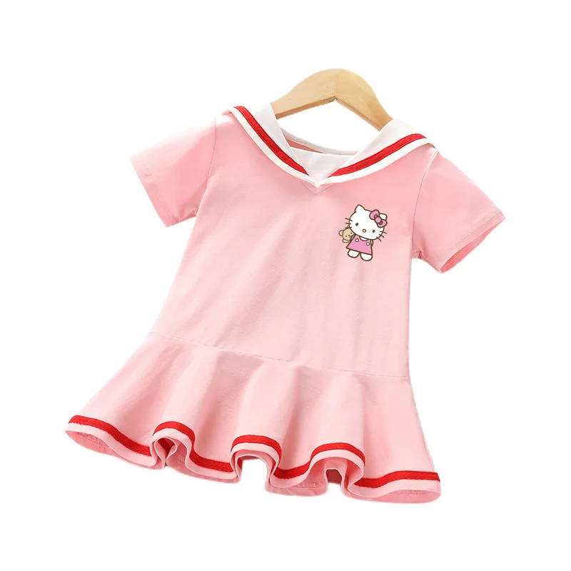 thumbnail image 1 of Hello Kitty nueva ropa para niños vestido dulce de dibujos animados niñas estilo extranjero de manga corta estilo universitario falda de princesa para bebé, 1 of 5