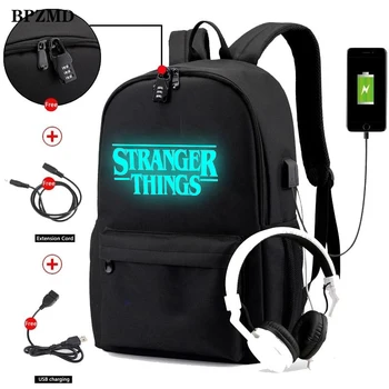 

Luminous Stranger Things Backpack Multifunction USB Charging Anti-theft Laptop Bags for Teenage School Travel Rucksack