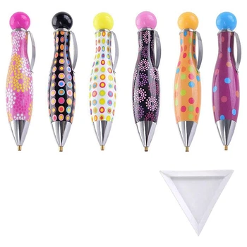 

6Pcs 5D Diamond Painting Drill Pen Tools+1Pc Triple-cornered TrayCute Drill Pens Sticky Pens for Diamond Painting