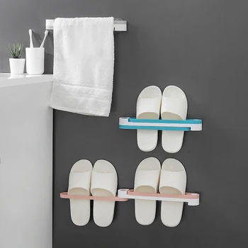 

Foldable Bathroom Slippers Rack Wall Mounted Shoe Organizer Rack Folding Slippers Holder Shoes Hanger Self Adhesive Drain Rack
