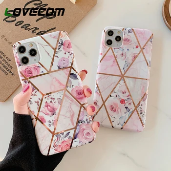 

LOVECOM Cute Pink Flower Geometric Phone Case For iPhone 11 Pro Max XR XS Max 7 8 6 6S Plus X Electroplated Soft IMD Back Cover