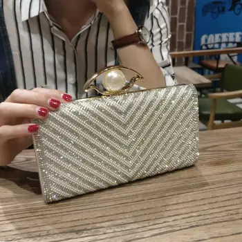 

2020 New Style Women's Fashion Handbag Clutch Bag Women Diamond Set Lock Bag Evening Bag Shoulder Cross-Body Chain Small Bag