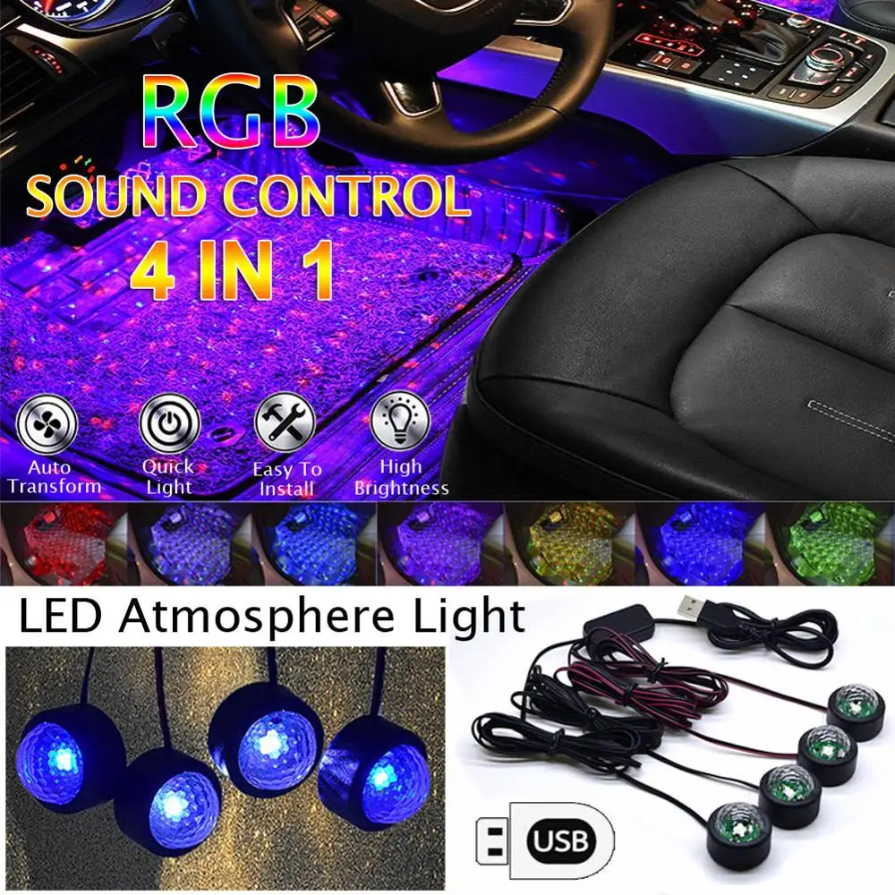 

1 Set USB Car LED Atmosphere Lamp Sound Control Interior Ambient Star Light Decoration