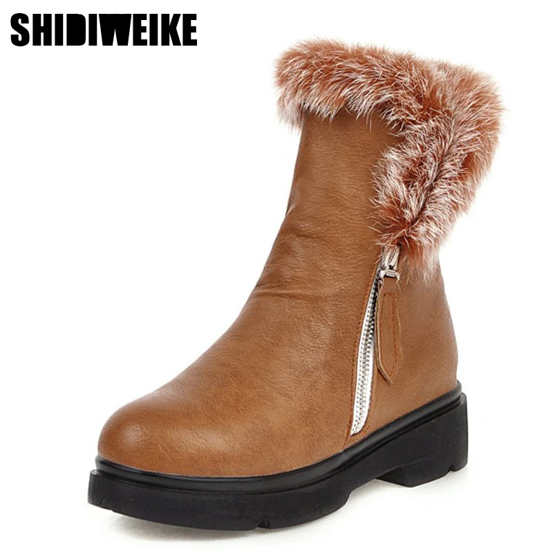 

2019 women winter Boots PU Fashion Solid color Zipper Non-slip Round Toe Warm Snow Boot Thick bottom Ankle boots women's shoes