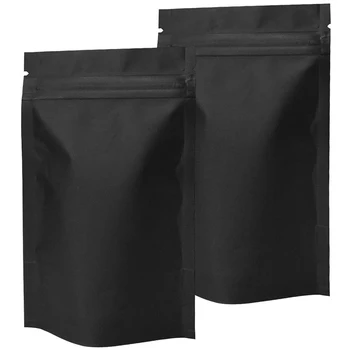 

100 Pack Smell Proof Bags - Resealable Stand-Up Mylar Bags Foil Pouch Double-Sided Zipper Closure Bag Matte Black