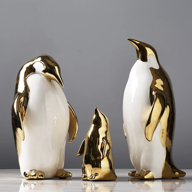 Nordic Golden Ceramic Penguin Statue Crafts Home Decoration Accessories Living Room Desktop Bedroom Decor Animal Gifts | Дом и сад
