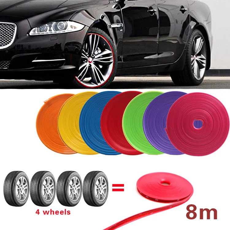 JDM BLUE Wheel Hub Rim Edge Guard Trim Sticker Protector Ring Tire Rubber Strip