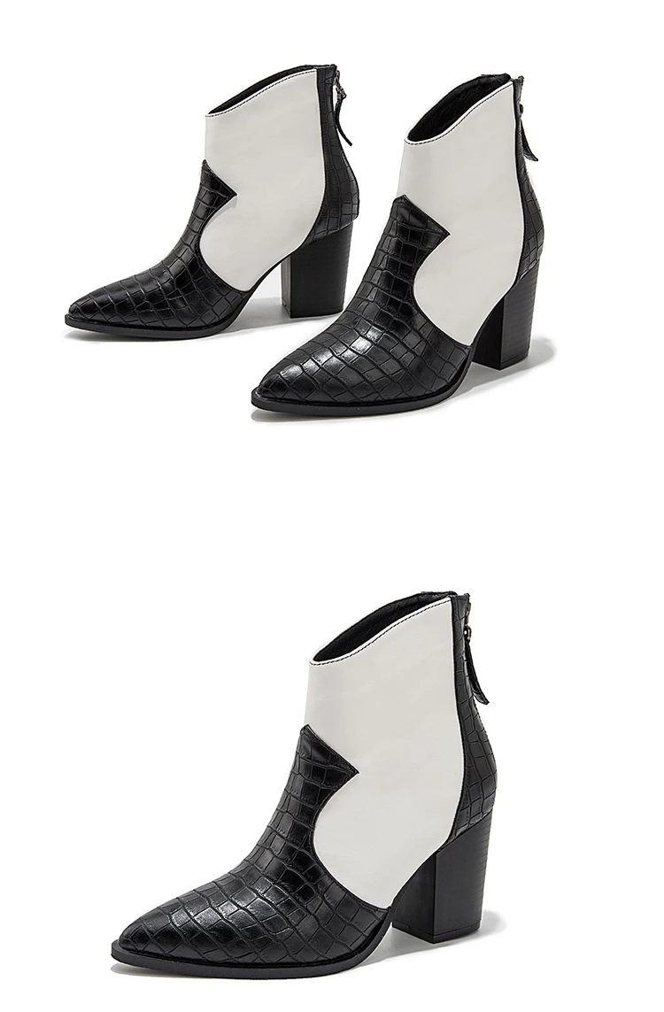 Eilyken/зимние ботинки модная обувь из искусственной кожи на высоком каблуке с острым носком женские разноцветные ботинки на молнии и квадратном каблуке размеры 36-43