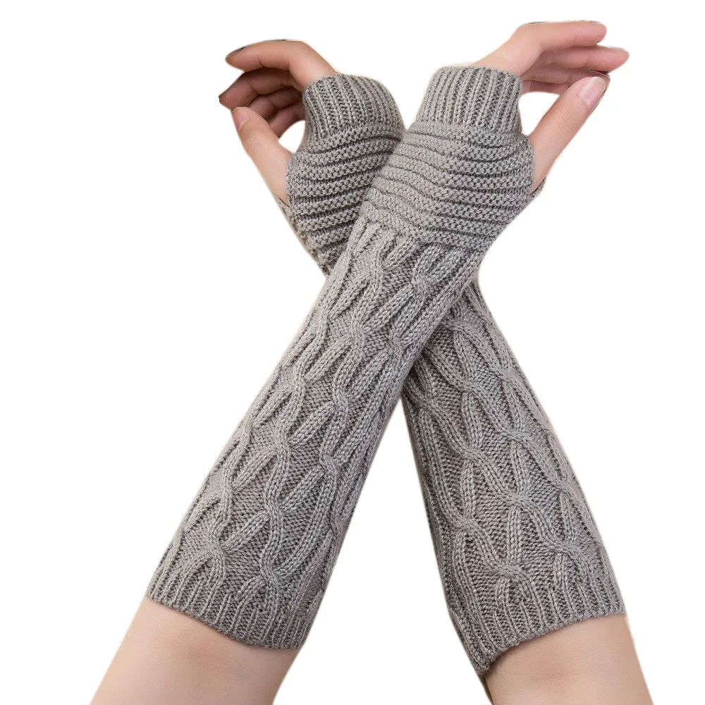 Женские теплые перчатки, вязаные длинные зимние перчатки без пальцев, повседневные Мягкие однотонные перчатки# YL1