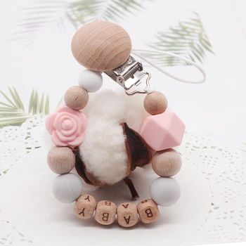 

1PCS Personalized Name New DIY Beech Wooden round clip Dummy Clip Infant Baby Pacifier Clips Big Star Pacifier Chain Holder