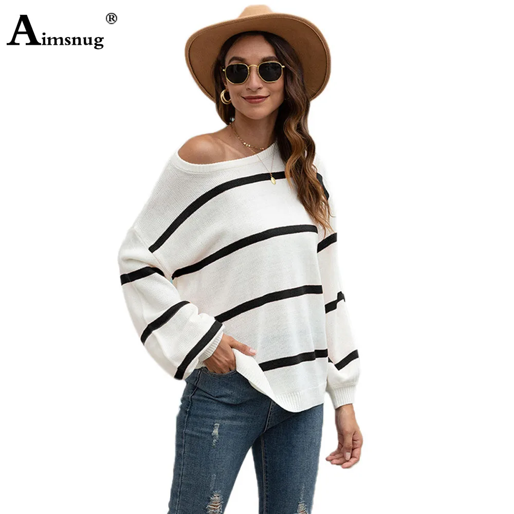 

Aimsnug Stripe Pullovers Sweaters Women's O-neck Long Sleeve Autumn Winter Tunic Outerwear Fashion 2020 Women Casual Loose Coats