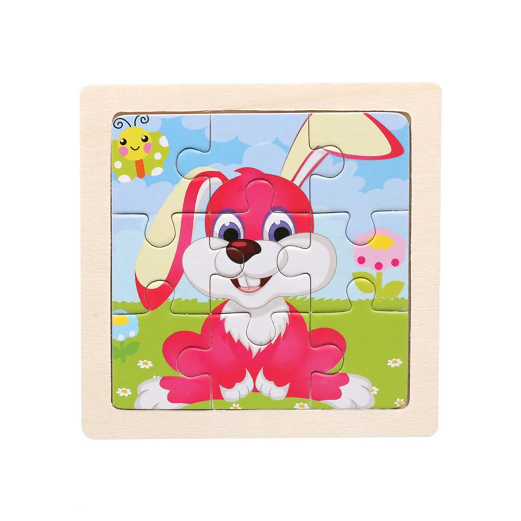 9 Wooden Puzzle Puzzles of Animals From Animated Cartoons From Learning Baby Toys Wood Toys Educational Toys Wood Puzzle Games - Цвет: rabbit