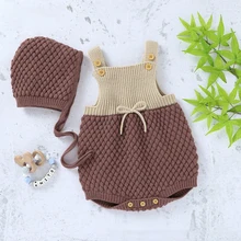 

LZH Baby Bodysuit Spring Summer Romper+Hat 2Pcs Set For Baby Boys Jumpsuit Fashion Knitting Newborn Baby Girls Romper 0-1-2 Year
