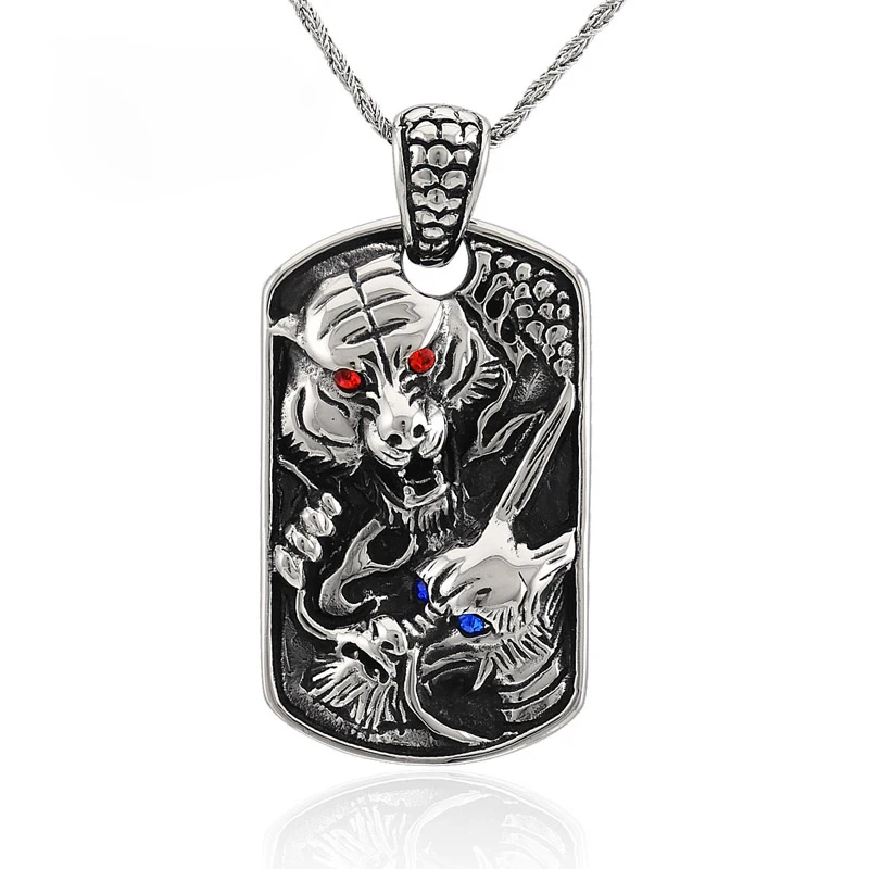 

Dragon Tiger Stainless steel dog tag Neckless Pendant - Enter the Dragon