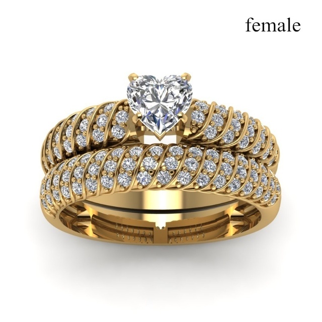 Rings - Exquisite Romantic Women Heart Zircon Ring Set Simple Vintage Men's Dragon Stainless Steel Ring Wedding  Jewelry