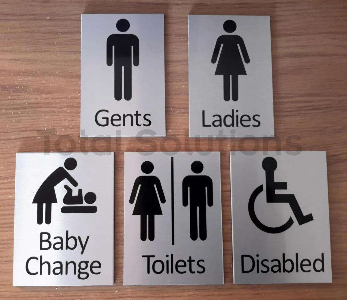 Brushed Aluminium Effect Toilet Symbol Signs with text - Ladies / Gents etc | Обустройство дома