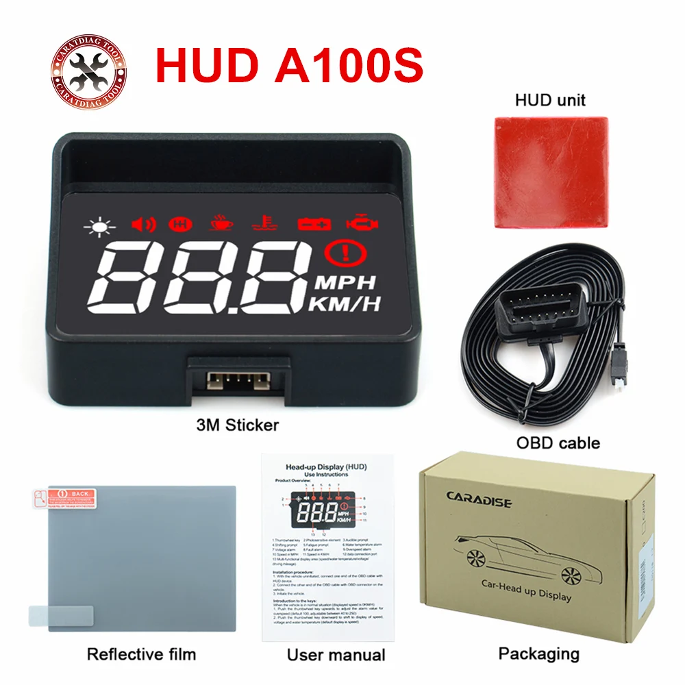 Новейший автомобильный измеритель скорости 2021 HUD A100S монитор OBD2 компьютер для