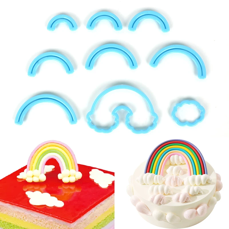 

9cps/set Rainbow Cookie Cutter Plastic 3D cloud Fondant Cookie Stamp DIY Baking Biscuit Mold Cake Decorating Tools
