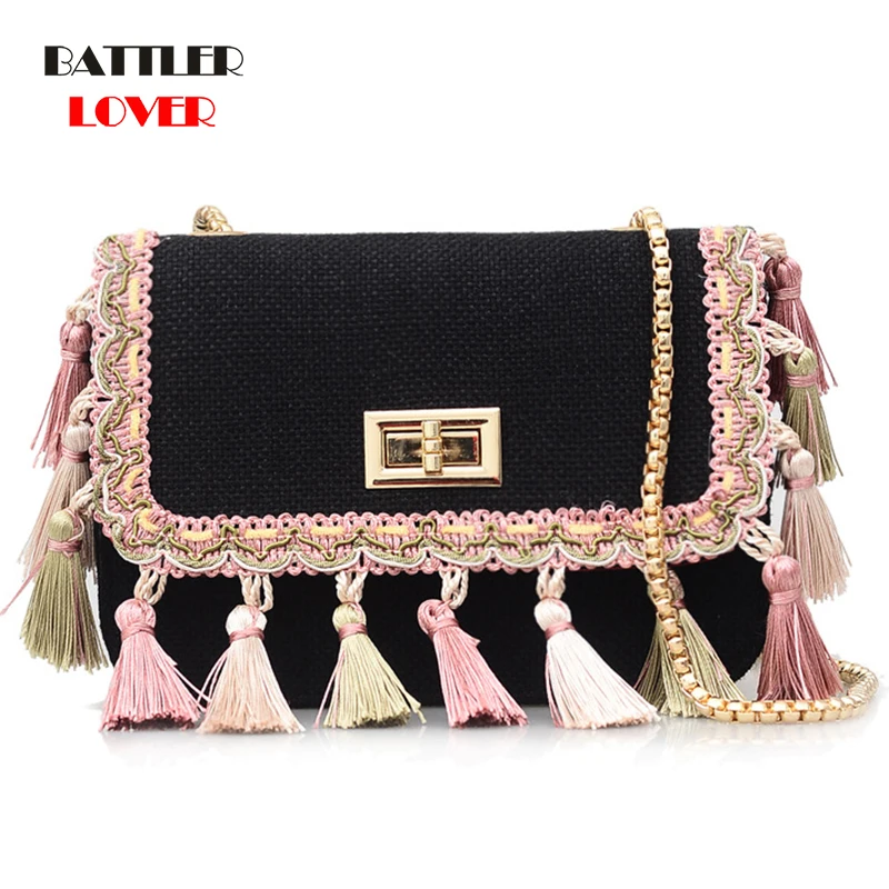 2019 Ins Hot Fashion Wool Women Handbag Tassel Plaid Messenger Bag Women