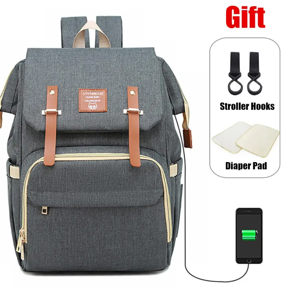 Сумка для подгузников, рюкзак для мамы, USB, для ухода за ребенком, сумки для подгузников, для кормления, водонепроницаемый, для путешествий, рюкзак для подгузников, для коляски, комплект - Цвет: Темно-серый