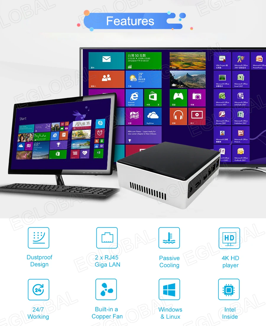 Eglobal Micro PC Barebone with New Intel Core i7 10510U/i3 10110U, Windows TV BOX, 2 LAN, DP, HD, Dual Band WiFi, Desktop Mini Computer. Description Image.This Product Can Be Found With The Tag Names Barebone Mini PC, Computer Office, Eglobal