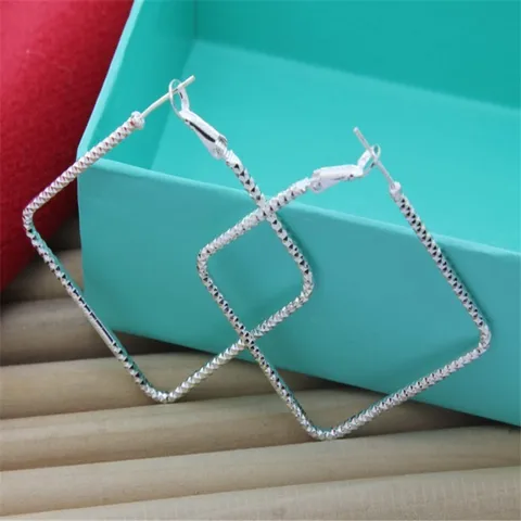 Sterling Silver Earrings Wave Pattern Square Fashion Simple Earrings For Women Wedding Jewelry Gifts