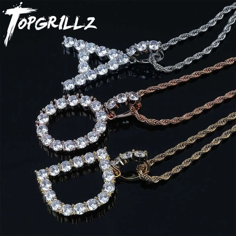 

A-Z Zircon Initial Tennis Letter Personalized Name Pendant Necklace Men/Women Gold Silver Color Hip Hop Jewelry With Rope Chain