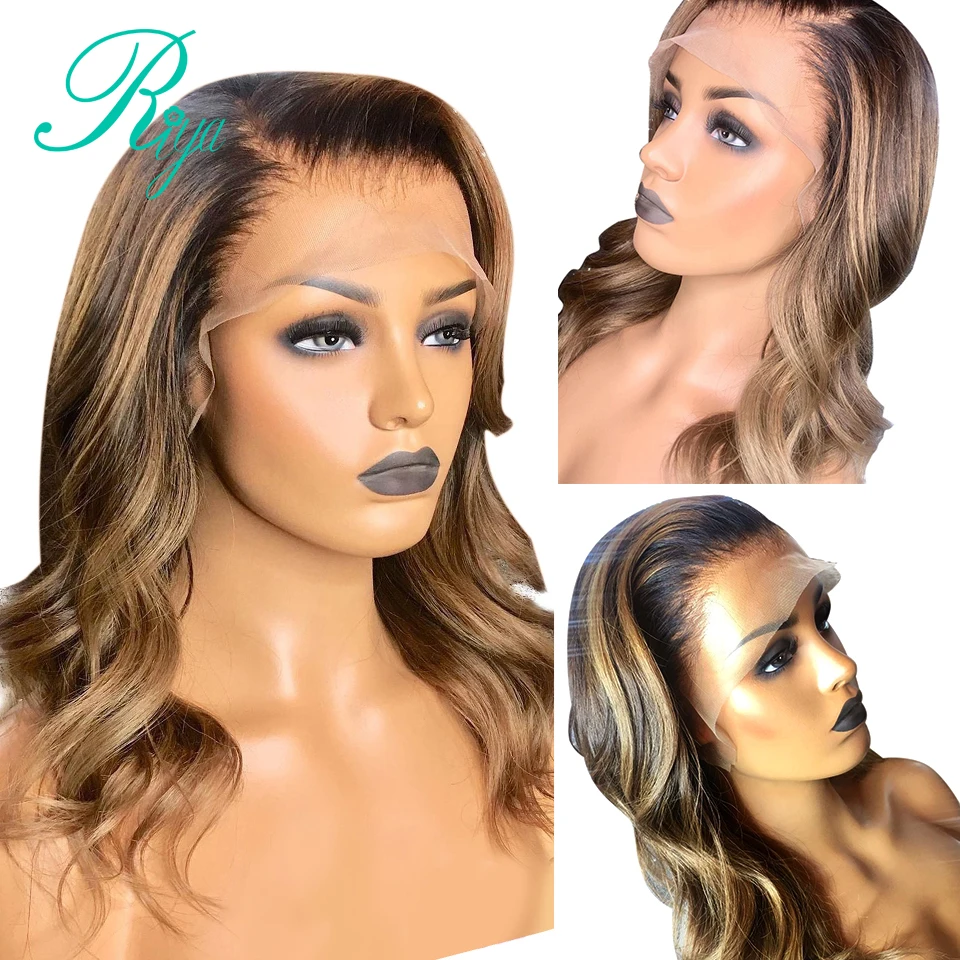 

13X6 Invisible Highlight Honey Blonde Ombre Color Lace Front Human Hair Wigs For Women Preplucked Closure Wavy Wig Indian Remy