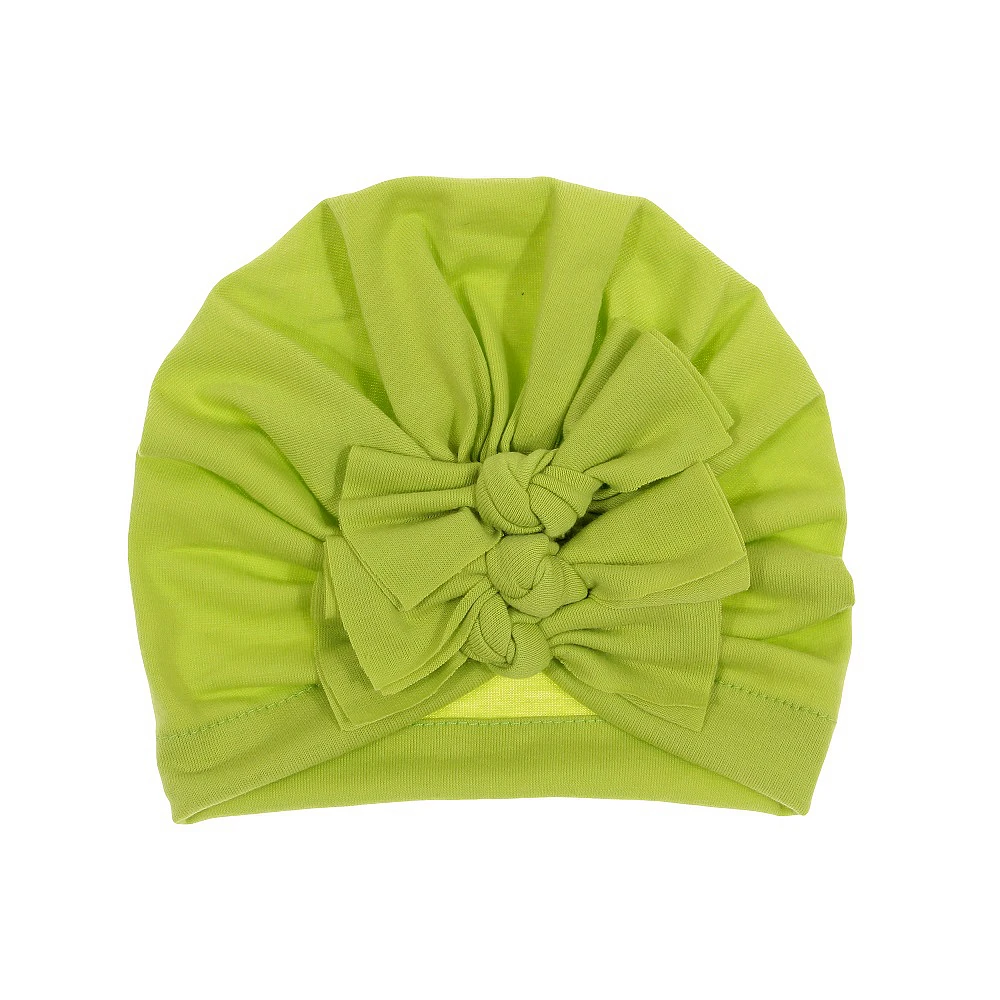 applegreen Модная осенне-зимняя шапка с бантом для маленьких девочек; хлопковая вязаная теплая детская шапка с бантом; детская одежда для новорожденных; шапочка; милый головной убор - Цвет: applegreen