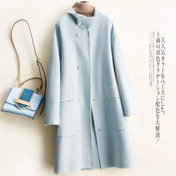 

Autumn and Winter High Quality Solid Color Cashmere Wool Coat Loose Overcoat Medium length style Pocket decoration