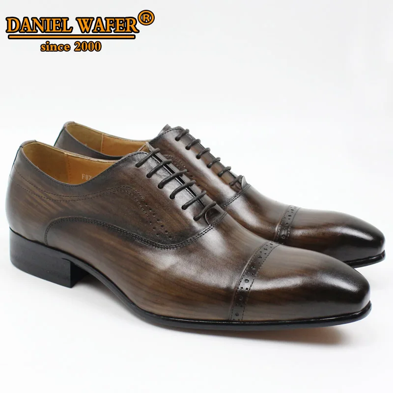 cap toe brown shoes