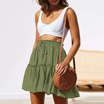 

Drawstring Pleated Skirts 2020 Fashion Women's Bottom Summer Mini Skirts for Female Casual Clothing Mid-Waist Skirts