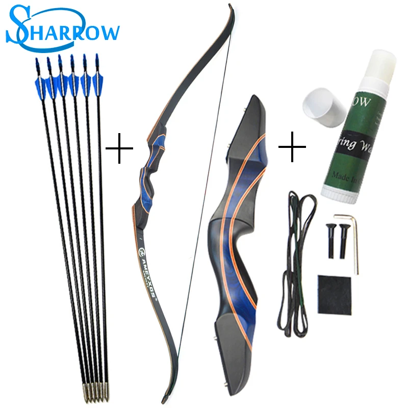 

56inch Hunting Archery Recurve Bow Tranditional Bow With 6pcs Fiberglass Arrow and Atring Wax Slingshot Shooting Camping