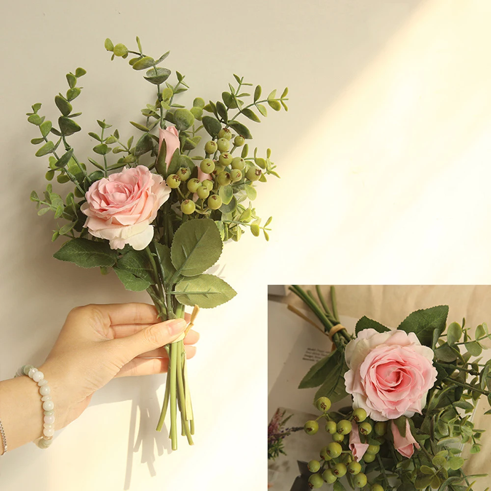 

Ins Fake Rose Flower Decor Artificial Flower Home Decor Imitation Fake Flower for Garden Plant Desk Decor Hand-Holding Flower