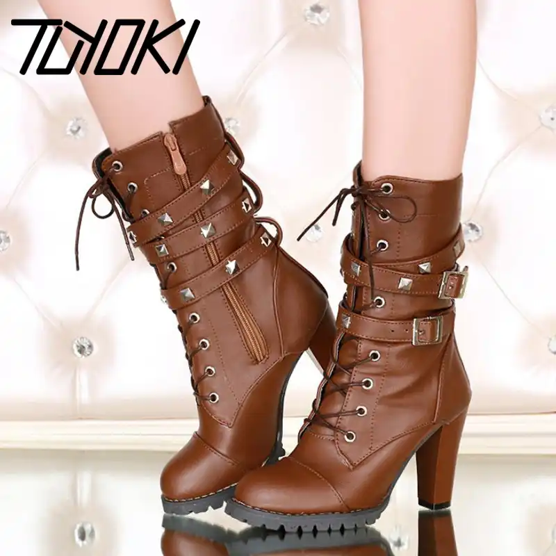 womens mid calf boots with heel