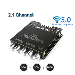 2*50W+100W TPA3116D2 Power Subwoofer Amplifier Board Bluetooth-compatible 2.1 Channel Class D Theater Audio Stereo Equalizer Amp